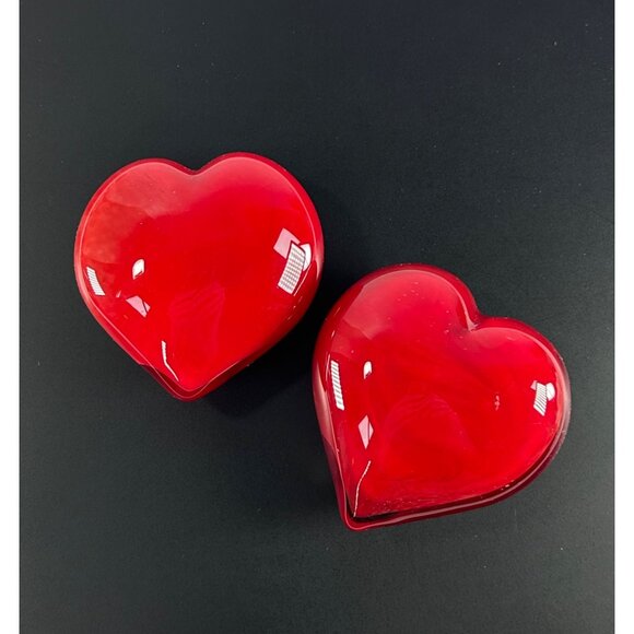 Hand Blown Art Glass Red Hearts Paperweights Bundle of 2 Decorative Valentines - Picture 1 of 10